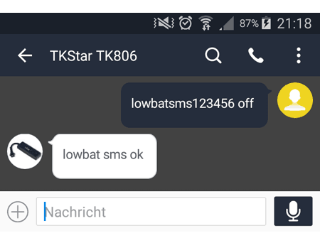 Warnmeldung per SMS bei geringer Akkuladung abschalten