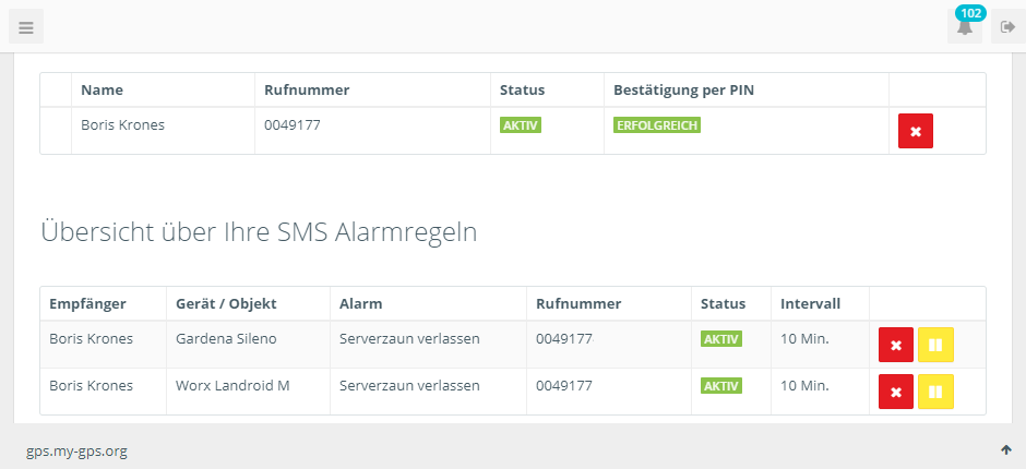 Mähroboter SMS Alarmierung Verlassen Grundstück