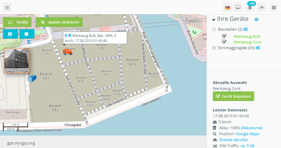 Werkzeug Transporter GPS live orten