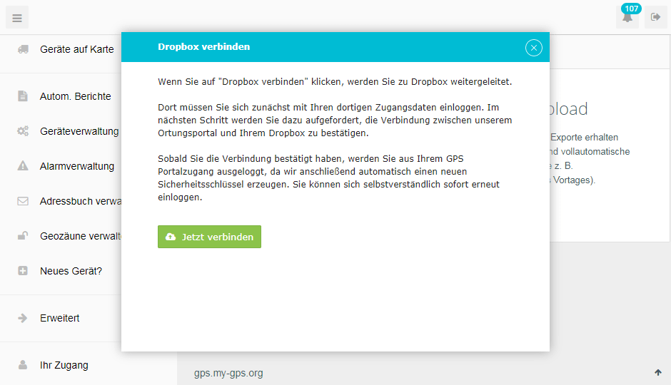 GPS Ortungsportal Dropbox verbinden