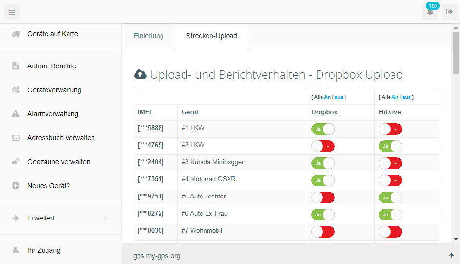 GPS Tracker Aufzeichnung GPS-Spur automatisch Dropbox speichern