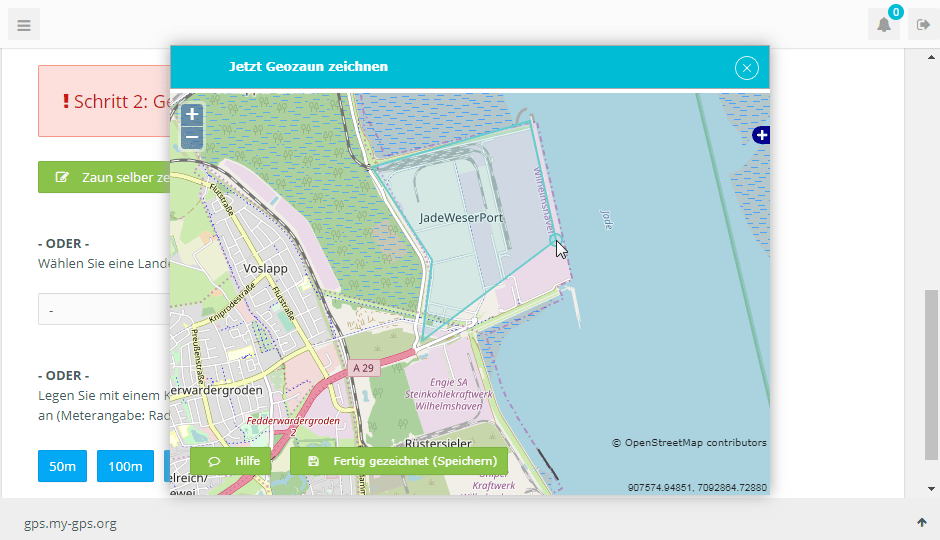 Geofence auf digitale Landkarte zeichnen Geofence auf digitale Landkarte zeichnen