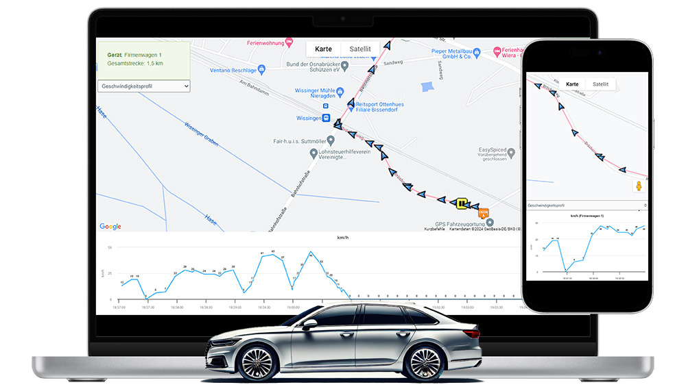 Fahrverlauf & Routen&uuml;bersicht eines GPS Tracker Auto