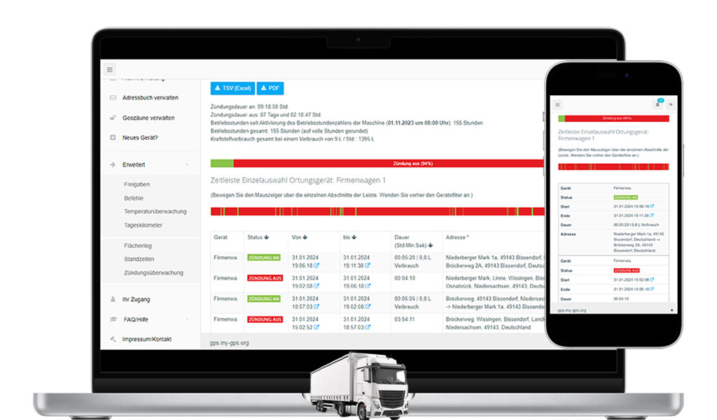 Überwachung Kontrolle Lenkzeiten Pausenzeiten LKW auf Laptop Computer Smartphone