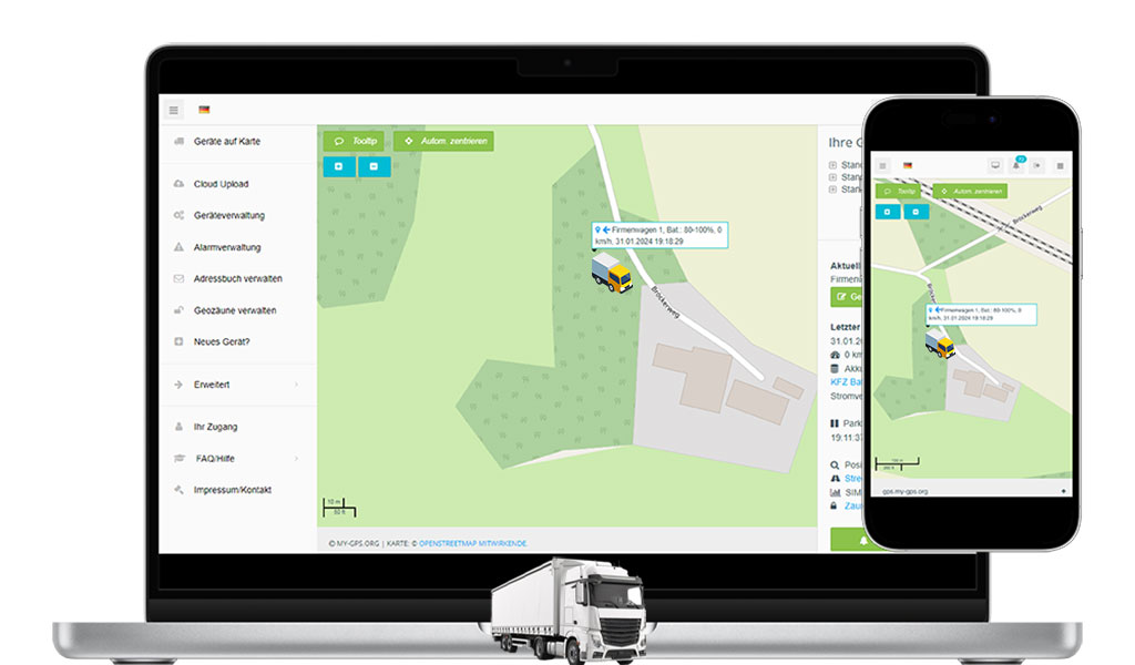 LKW GPS Überwachung Echtzeit Live auf Laptop Computer Smartphone