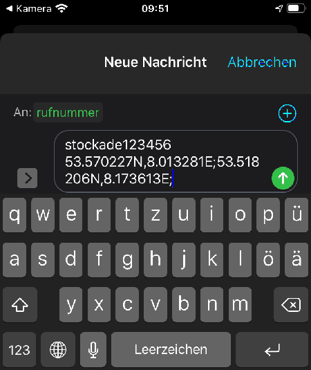 Alternativ Geofence SMS-Befehl (Stockade) als SMS-Text in SMS-App eingeben Alternativ Geofence SMS-Befehl (Stockade) als SMS-Text in SMS-App eingeben