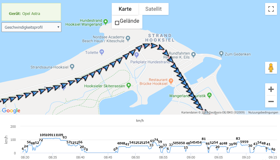 Gefahrene Wegstrecke mit dem PAJ CAR Finder im my-GPS.org Ortungsportal aufzeichnen und anschauen my-GPS Ortungsportal Wegstrecke Routenhistorie aufzeichnen