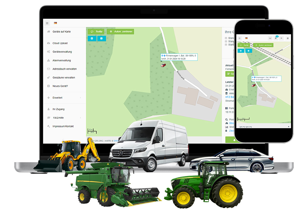 Live Ortung Ansicht Peilsender auf Computer und Smartphone