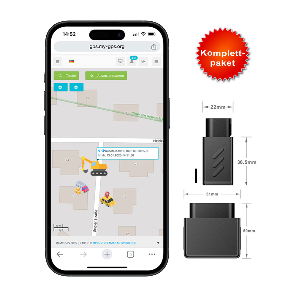 OBD GPS Tracker mit 4G / LTE - GPS Ortung Europaweit inkl. SIM-Karte und GPS Ortungsportal. Ohne monatliche Gebühren.