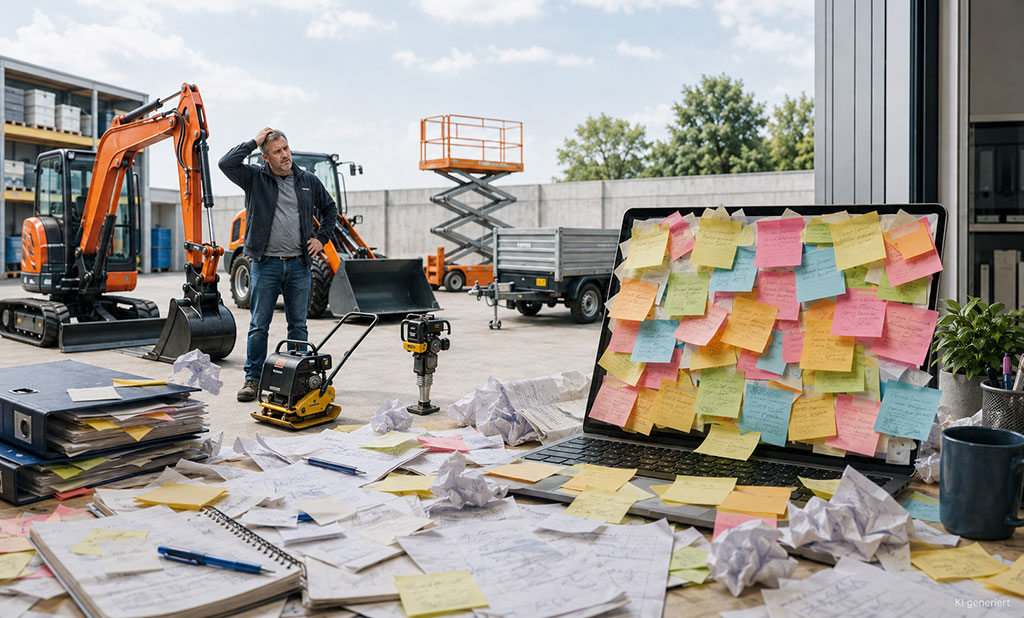 Vermietungssoftware f&uuml;r Baumaschinen statt Zettelchaos im Mietpark