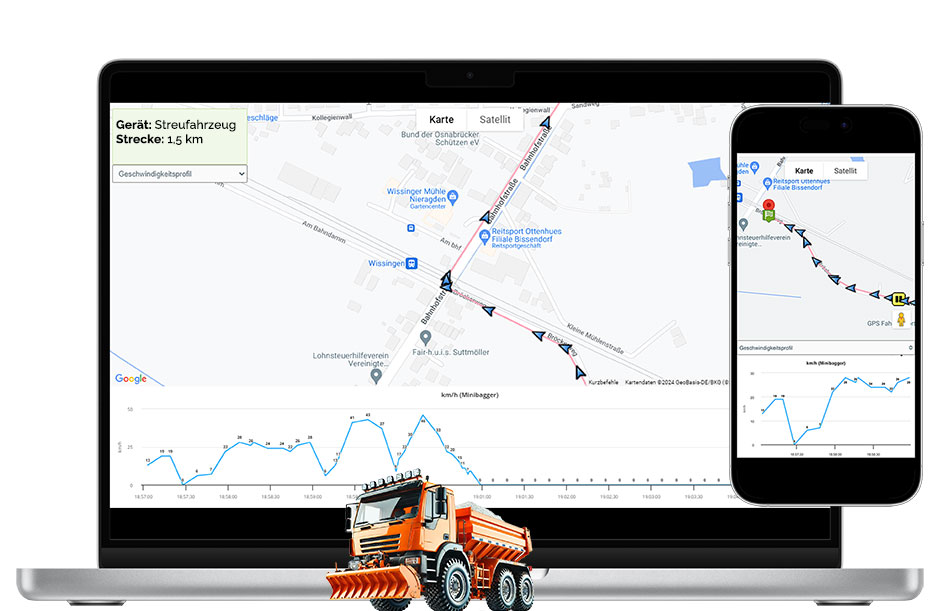 Streufahrzeug Räumfahrzeug Streckenaufzeichnung GPS Ortung Laptop