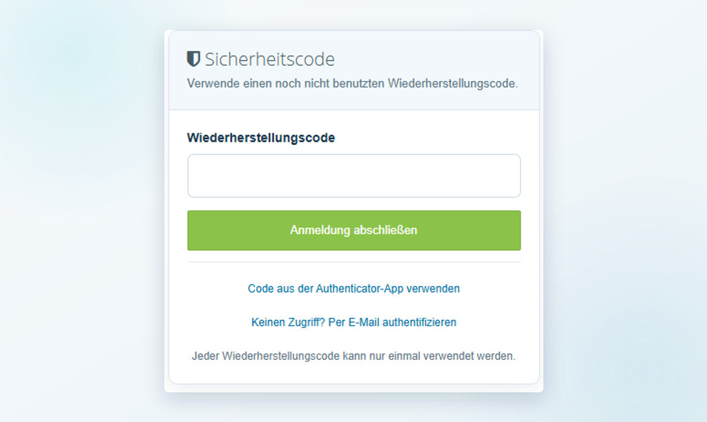 Mit einem Wiederherstellungscode am GPS-Portal anmelden