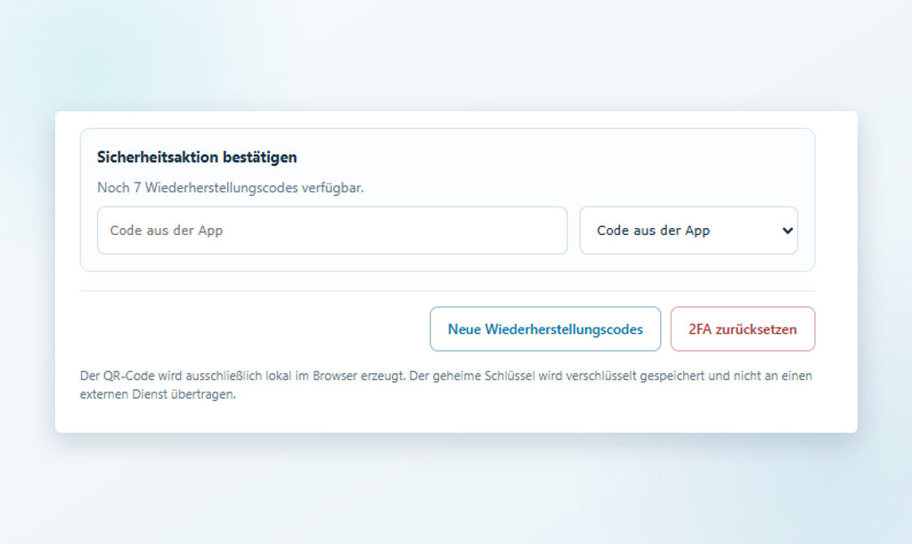 Neue Wiederherstellungscodes im GPS-Portal erzeugen