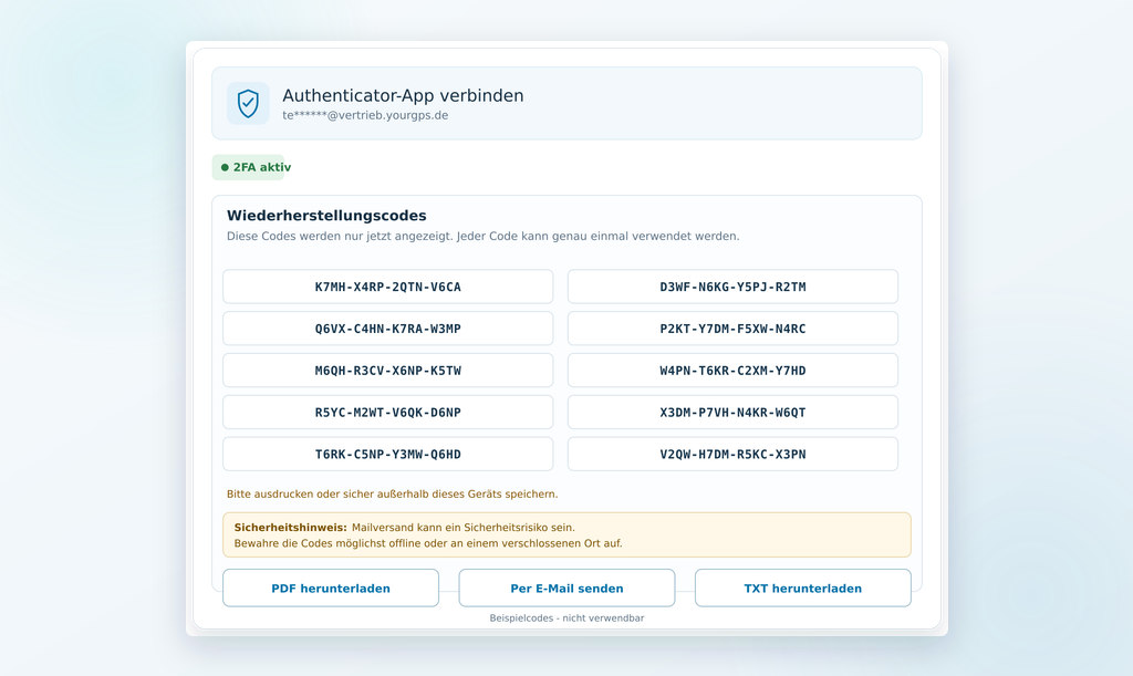 Einmal verwendbare Wiederherstellungscodes f&uuml;r die Zwei-Faktor-Authentifizierung